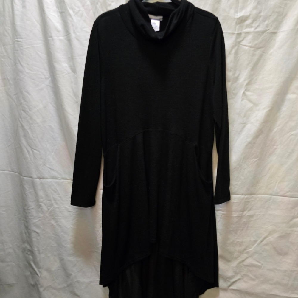 Soft‎ Surroundings Black Dress Turtleneck Long Sleeve Hi-Lo Button Back Large